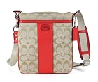 Coach Legacy Signature Swingpack Light Khaki Bright Coral Crossbody Bag