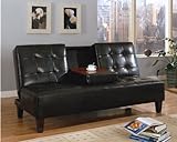 Click Futon Sofa with Espresso By-cast Vinyl W/2-cup Holder Flip Tray #AD 81623