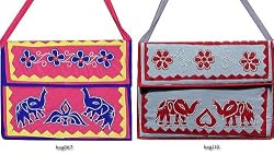 Embroidered Flap File Bags 2 Pieces Set Women Handcrafted Casual Accessoriers