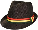 Black Short Brim Rasta Inspired Straw Fedora, Medium/Large