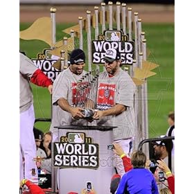  Lance Berkman & Albert Pujols - 2011 World Series Championship Trophy - MLB 8x10 Photo (St Louis Cardinals)
