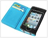 Wallet-Shape PU Leather Case For Apple iPhone 4 4G Black&Blue