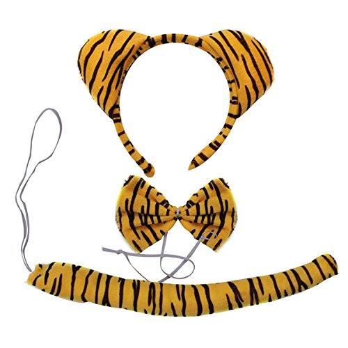 Kinzd Kids Yellow Tiger Party Halloween Costume 3PCs: Ear Headband, Tie, Tail