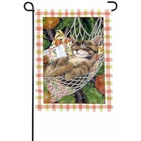 Tabby Cat Kitten in a Hammock Garden Flag Banner by 