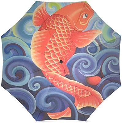 Japanese Fancy Carp Koi Fish Custom Folding Portable Outdoor Rain /Sun Umbrella Beach Travel Shade Sunscreen For Women/Men