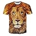 FaPlus Men's Fashion Lifelike 3D Print Lion Short Sleeve T-Shirts XL,Brown