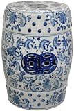 Traditional Asian Decor - 18 Blue & White Chinese Porcelain Garden Stool - Round w/ Floral Design