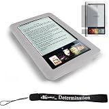 Kroo Skin Case For Barnes & Noble Nook E-Reader (white) + Includes a 4-Inch eBigvalue Determination Hand Strap + Full set of Screen Guard Protector for your Nook