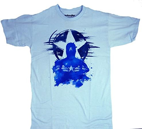 Captain America Stencil Outline T-shirt (Large, Light Blue)