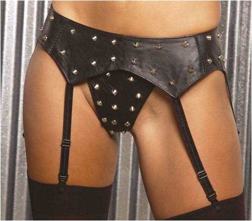 Leather Garter Belt with stud detail in One Size, Queen Plus Size