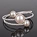 Big Faux Pearl Crystal Bling Beaded Bangle Wrap Bracelet Cuff Open White S674K01