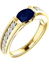 10K Yellow Gold 7.00x5.00mm Oval Cut Sapphire and Diamond Ring -- LIFETIME WARRANTY