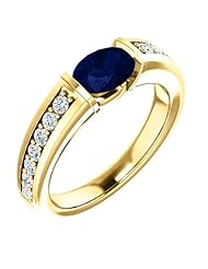 14K Yellow Gold 7.00x5.00mm Oval Cut Sapphire and Diamond Ring -- LIFETIME WARRANTY