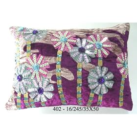 Decorative cushion cover or throw pillow from India- Purple color with floral sequin work,... by thisIndia