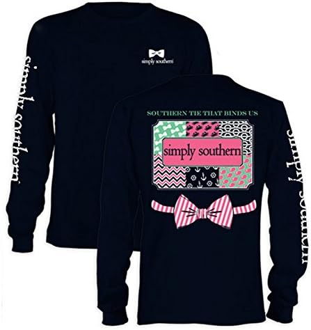 Simply Southern Tees Long Sleeve T-Shirt - Image Of Bow Tie With Anchors Chevron Pattern - Color Navy