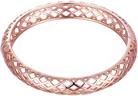 CharmGirl Rose Gold Plated Sterling Silver Reticulation Hollowed Out Bangle Bracelet 2.2''(diameter)