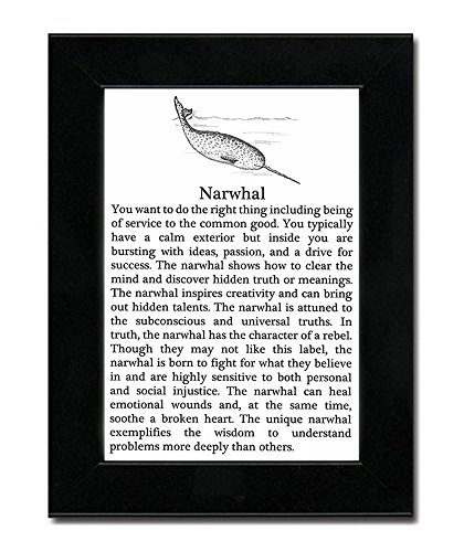 Narwhal with Power Animal Message in 5x7 black frame