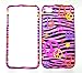 Colorful Peace Sign on Hot Pink Zebra Strips Rubberized Snap on Protective Cover Case for Apple Iphone 4 4g 4th Gen