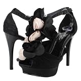 Danica Chiffon Rose Platform Evening Heels BLACK