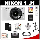 Nikon 1 J1 10.1 MP Digital Camera Body with 10-30mm VR Lens (White) with 32 ....