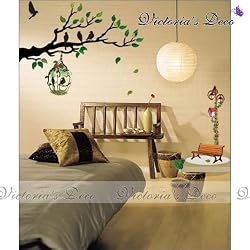Home Decor Mural Art Wall Paper Stickers - Branches&Bird Cages ECO-014