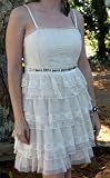 Karlie Womens Vintage Look Cream/Off White Lacy 3-Tiered Strappy Dress with Zipper Detail - Straps are Removable