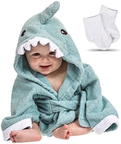 Lil Cuties, Hooded Towel for Baby - Blue Shark (comes with a pair of baby socks)