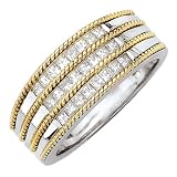 14K Two Tone Gold 1/2 ct. 3 Row Princess Cut Diamond Ring