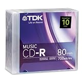 TDK CD-R80TWNM10 CD-R DA, 80 Minute, 700 MB, 32x (10-Pack with Slim Jewel Cases) ~ TDK