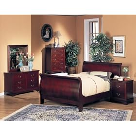 Louis Philippe Sleigh Full Bedroom 4 pc set including Mirror Set Rich Cherry Finish