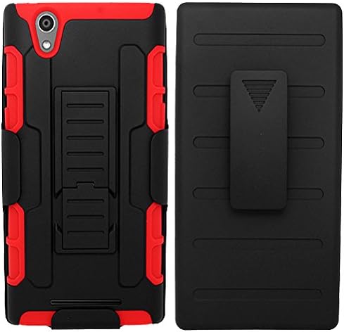 ZTE ZMax Case, ZTE ZMax Holster, High Impact Advanced Double Layered Hard Cover with Built in Kickstand and Belt Clip for ZTE ZMax Z970 (T Mobile, MetroPCS) from MINITURTLE | Include Screen Protector - Black / Red