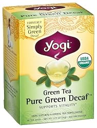 Yogi Green Tea Pure Green Decaf, Herbal Tea Supplement, 16-Count Tea Bags (Pack of 6)
