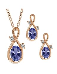 1.73 Ct Oval Blue Tanzanite Gold Plated Silver Pendant Earrings Set
