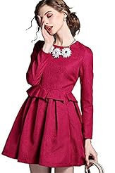 A-line Spring Fall Winter Jacquard Pleated Polyester  Dress