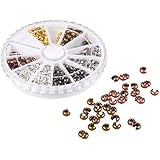 pandahall 1 Box/590pcs 6 Colors 4mm Iron Crimp Beads Covers, Antique Bronze & Red Copper & Black & Silver & Golden & Platinum