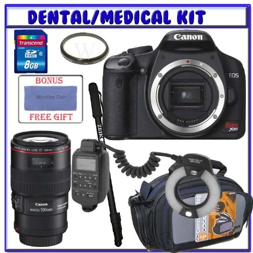 Canon Digital Rebel XSi 12MP Digital SLR Camera + Canon EF 100mm f/2.8L Macro IS USM Lens + 8GB Secure Digital Medical/Dental Accessory Kit