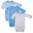 Luvable Friends 3-Pack Rib Knit Infant Gowns, Blue, 0-3 Months