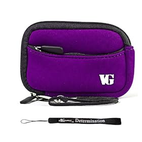 Purple - Black Trim Slim Protective Soft Neoprene Cover Carrying Case Sleeve with Extra Pocket for Sony Cyber-Shot DSC-H55 DSC-H70 DSC-HX7V DSC-HX9V DSC-T99 DSC-T110 DSC-TX5 DSC-TX9 DSC-TX10 DSC Cybershot Point and Shoot Digital Camera + Includes eBigValue Determination Hand Strap Key Chain