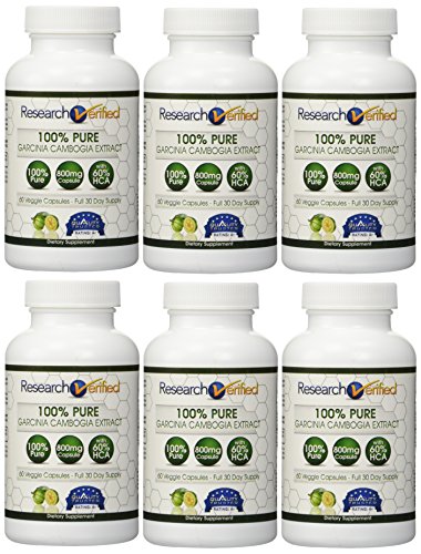 Garcinia Cambogia By Research Verified - 360 Capsules - 6 Months Supply - Weight Management - 100% Pure All Natural Appetite Suppressant and Weight Loss Supplement - 100% Money Back Guarantee!