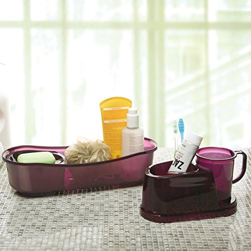 Plastic Bathroom Organizer Set with Teeth Brush Water Cup Toothbrush Holder Toothpaste Storage with Bath Shower Caddy Soap Accessories Holder (Grey)