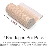 GT 4" Cotton Elastic Bandage with Velcro Closure on both ends, 4 inches wide x (13 to 15 ft. when stretched), 2 Pack