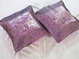 PURPLE DESIGNER PILLOWS HOME DECOR ASIAN SARI CUSHIONS