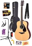 Yamaha FG700S Folk Acoustic Guitar Bundle with Hard Case, Strap, Stand, Polish, Tuner, Strings, Picks, Capo, String Winder, and Instructional DVD - Natural