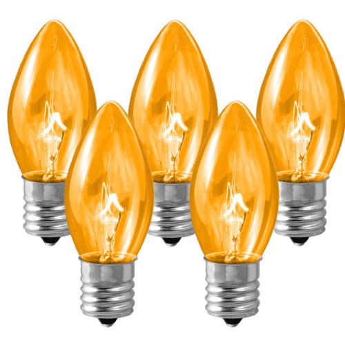25 Bulbs C9 - Amber Transparent - Triple Dipped - 7 Watt - Intermediate Base - Christmas Lights - HLS C9TDAMB