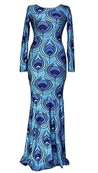 Long Sleeves Floor Length Striped Print Polyester/Spandex Mermaid Bodycon Dress 