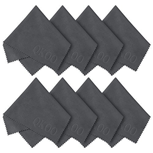 (8 Pack) QKOO Microfiber Cleaning Cloths - for Glasses, Camera Lenses, Cell Phones, Tablets, Camera Screens, Screens, Watches and Any Other Delicate Surface (8 Grey, 8 x 8 inches (20cm x 20cm)) QK9