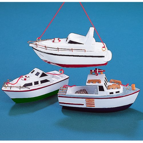 Wooden White and Red Yacht Boat Christmas Ornament #C0554