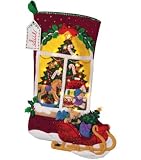 Christmas Tree Window View Stocking Felt Applique