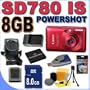 Canon PowerShot SD780IS 12.1 MP Digital Camera with 3x Optical Image Stabilized Zoom (Deep Red) 8GB BP4L Battery BigVALUEInc Accessory Saver Bundle