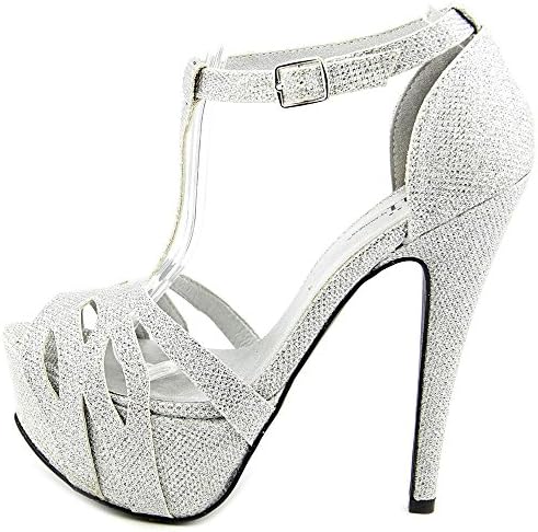 Famous Name Brand Fancy Women US 10 Silver Open Toe Platform Heel